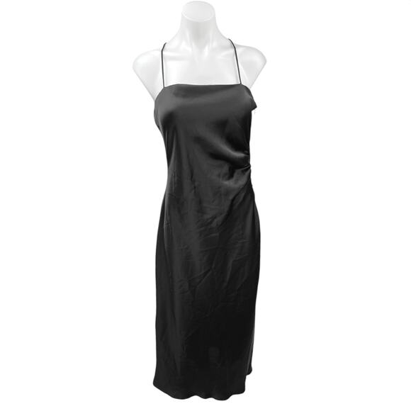Zara Black Silk Satin Spaghetti Strap Cami Camisole Midi Tank Slip Dress Size M - Picture 6 of 10